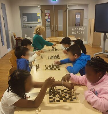 Children playing chess 