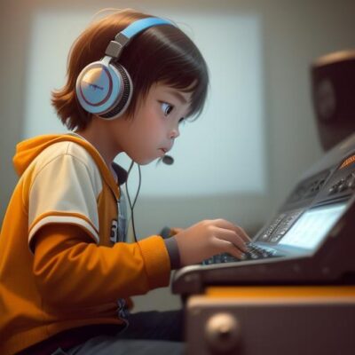 Child engaged in beatmaking